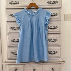 Vici Light Blue Ruffle Sleeve Top